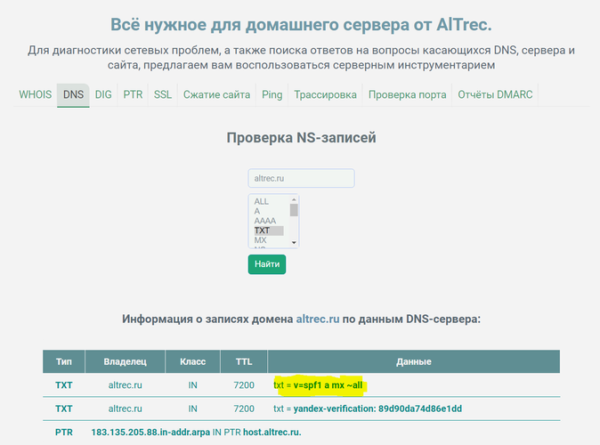 Проверка DNS-записей